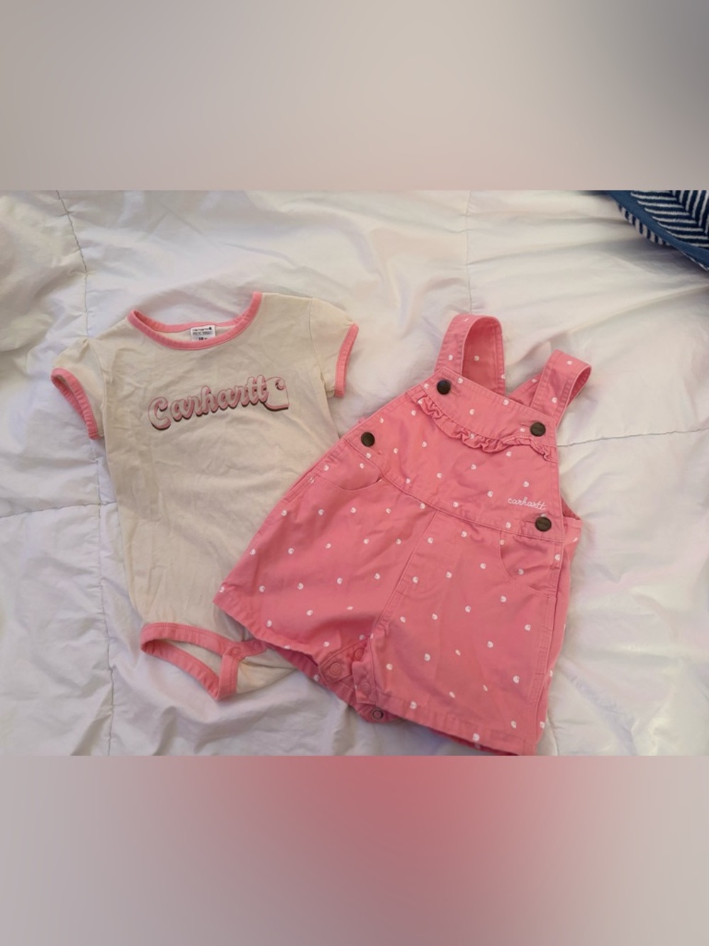 Carhartt Pink Heart Print Girls' Short Overalls